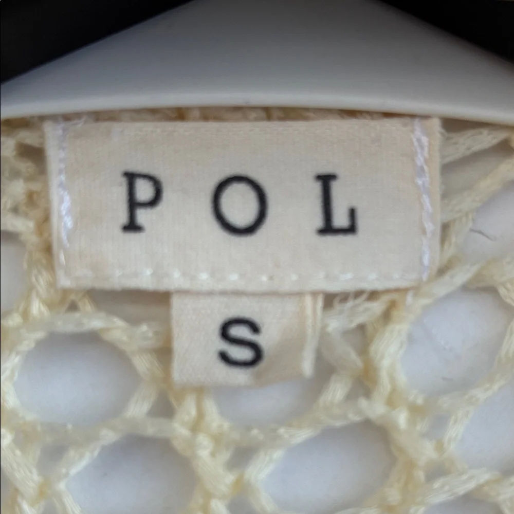 POL Women’s Cream Crochet Knitwear Boho Bohemian Open Front Cardigan Size Small